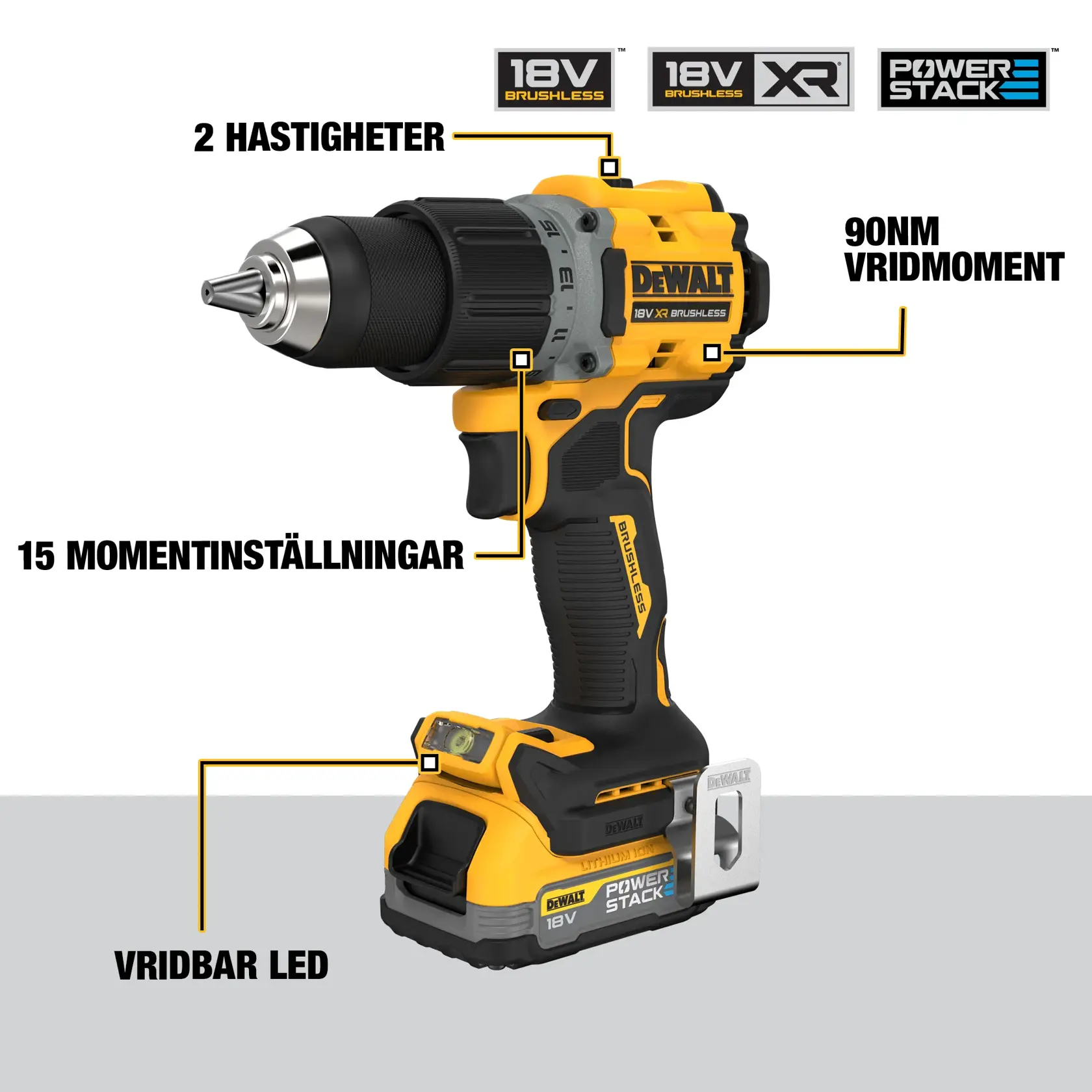 18V XR Borr-/skruvdragare - 2x POWERSTACK batterier och laddare i TSTAK