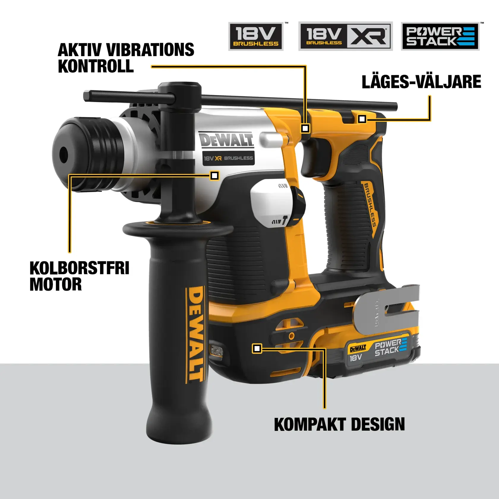 18V XR SDS-Plus Kompakt borrhammare med 2x POWERSTACK kompakt batterier och laddare i TSTAK