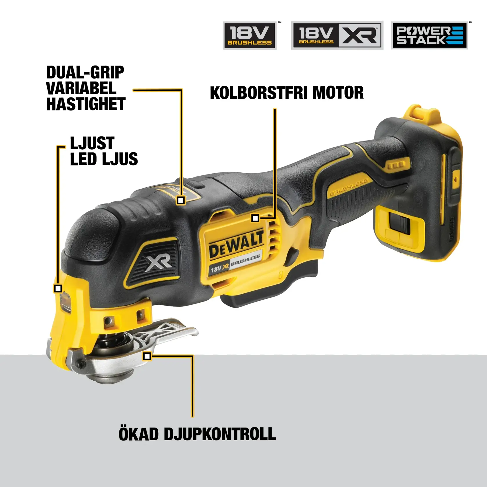 18V XR Kolborsfritt oscillerande multiverktyg med 1x POWERSTACK kompakt batteri utan laddare