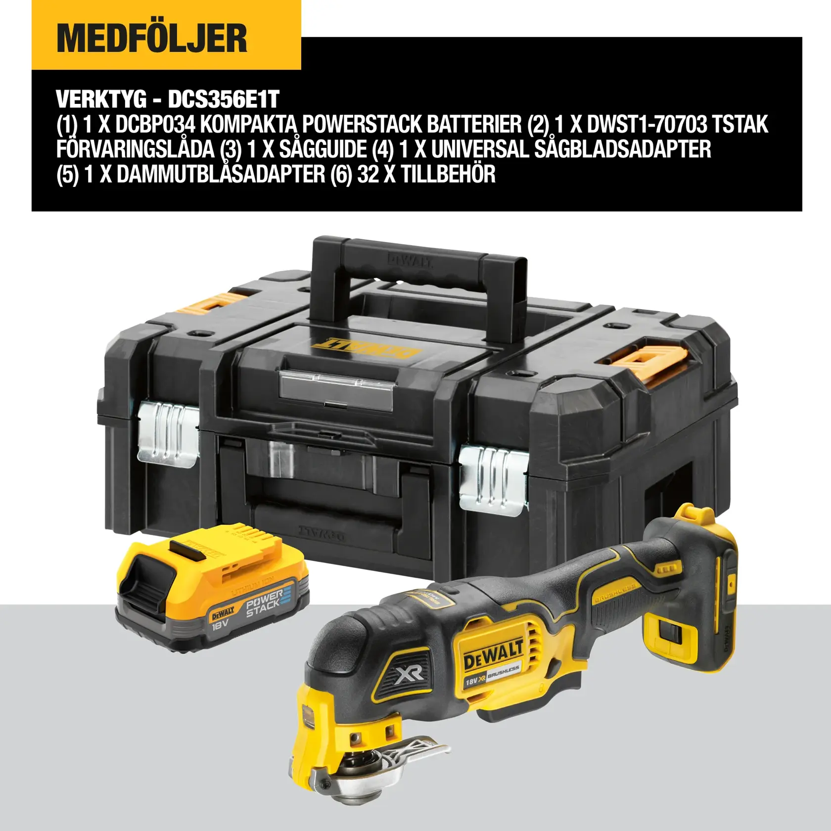 18V XR Kolborsfritt oscillerande multiverktyg med 1x POWERSTACK kompakt batteri utan laddare