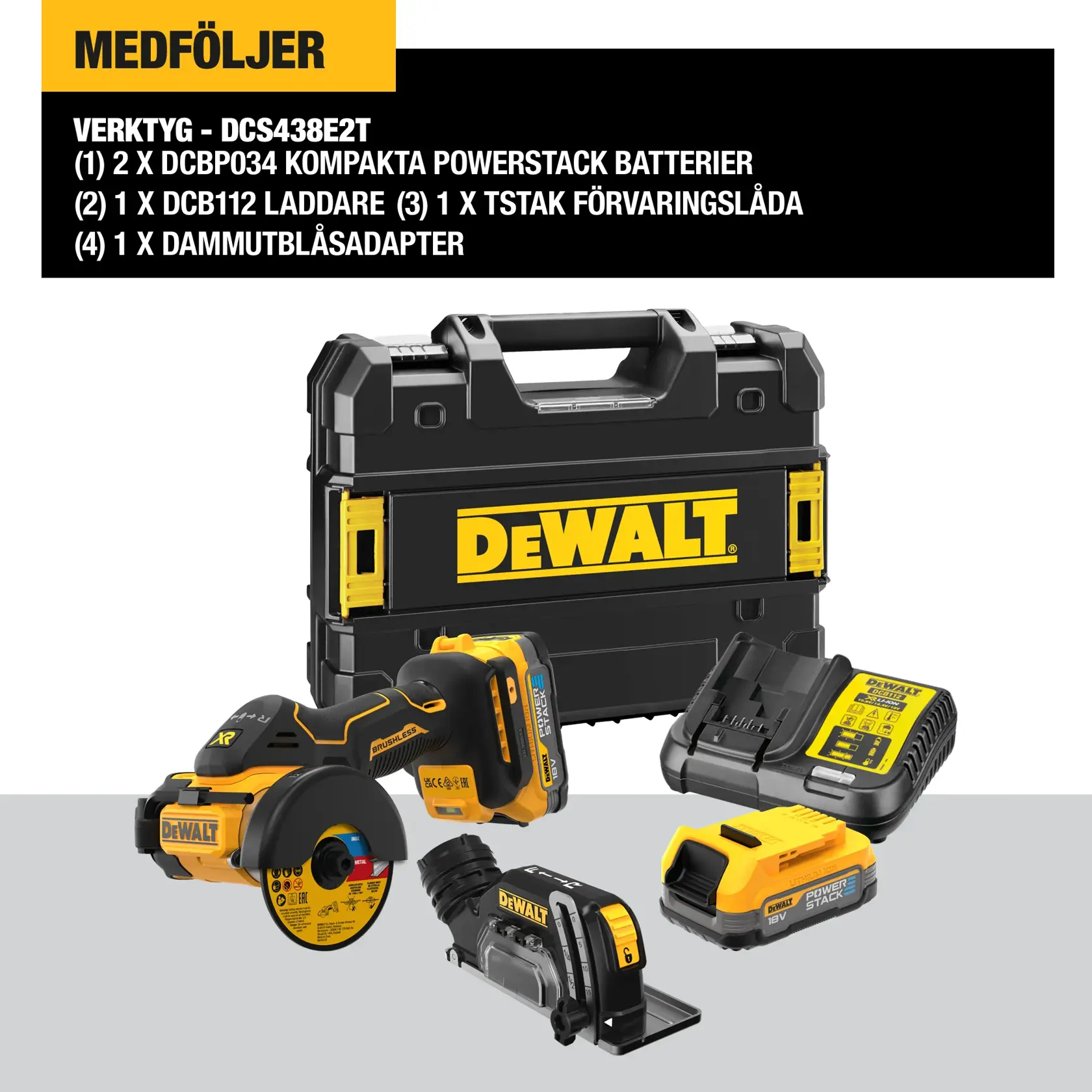 18V XR 76mm Kompakt multivinkelslip med 2x POWERSTACK kompakt batterier och laddare i TSTAK