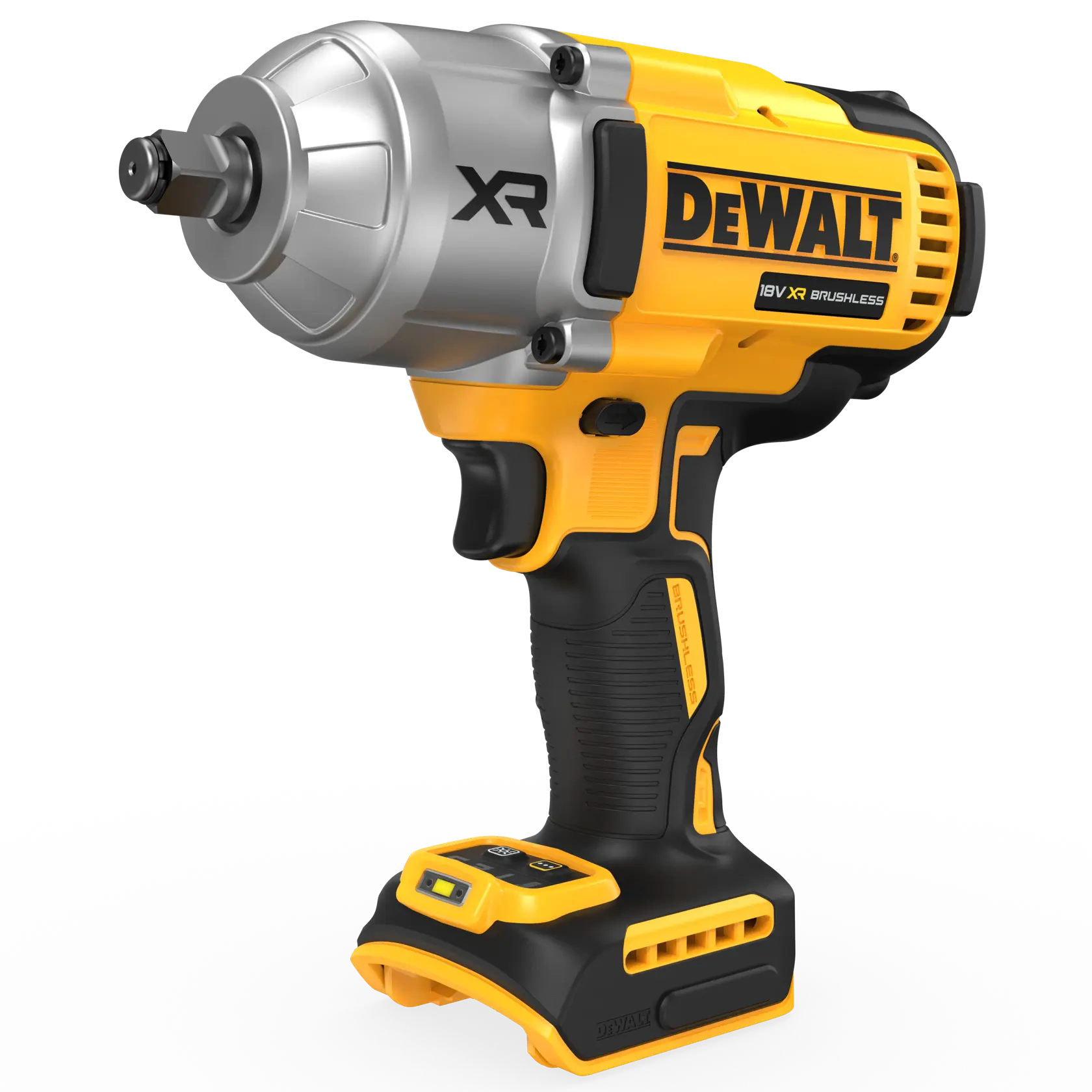 DEWALT cordless impact wrench, yellow and black, model DCF900N, 18V XR brushless, no battery attached.
