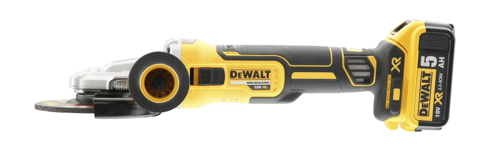 18V XR kolborstfri 125 mm vinkelslip med platt huvud - utan batteri
