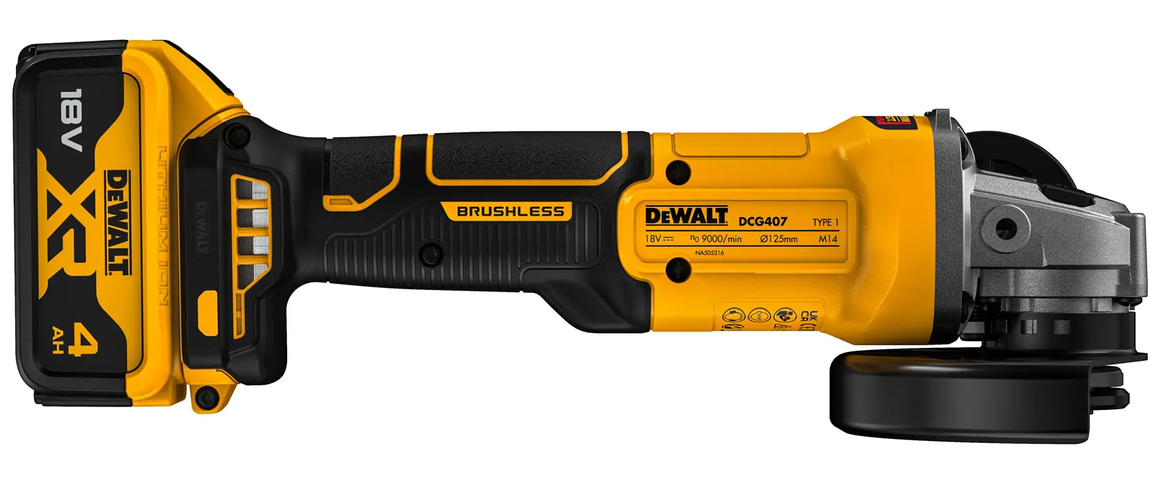 18V XR 125mm kolborstfri vinkelslip med 2x 4.0Ah batteri & laddare i TSTAK