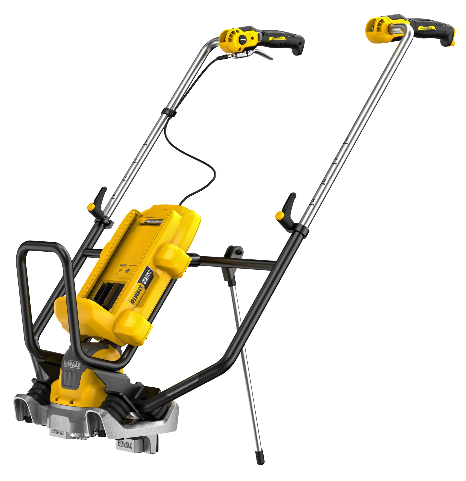 DEWALT DCPS330N photography equipment featuring a yellow and black design, sturdy frame, dual handles, and an electronic control interface.