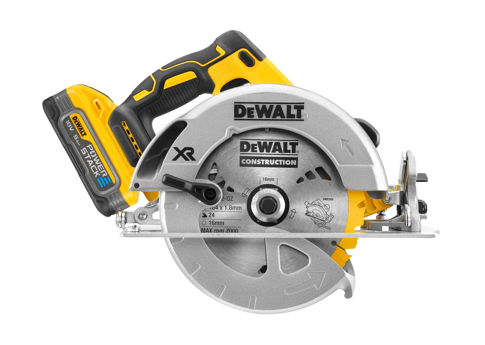 18V XR kolborstfri 184mm cirkelsåg - 2 X POWERSTACK 5AH