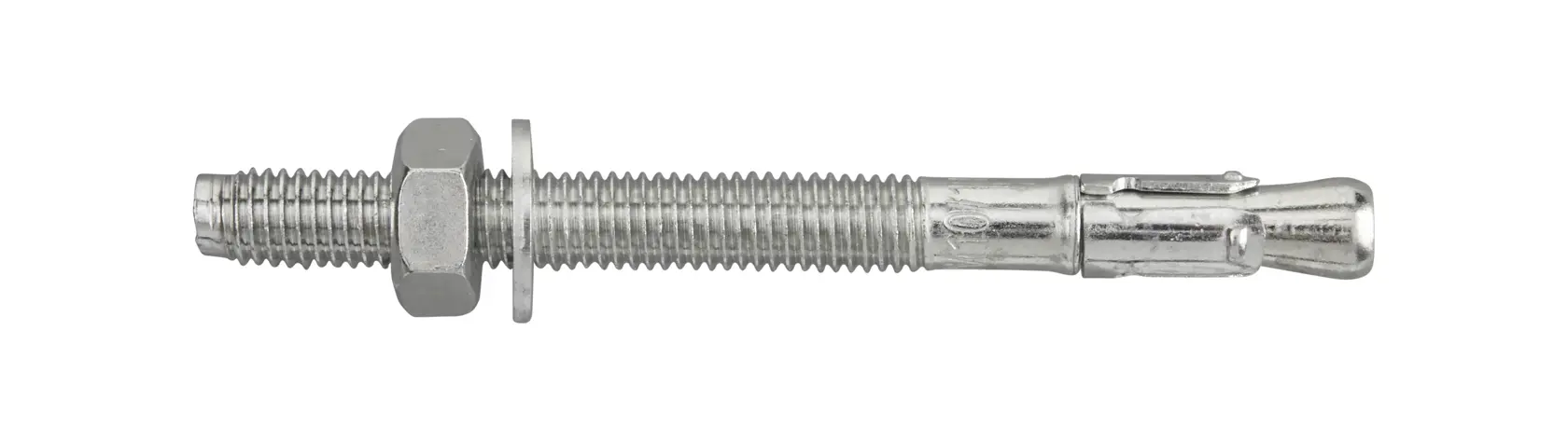 Metal anchor bolt with nut and washer for secure fixing, shown against a white background.