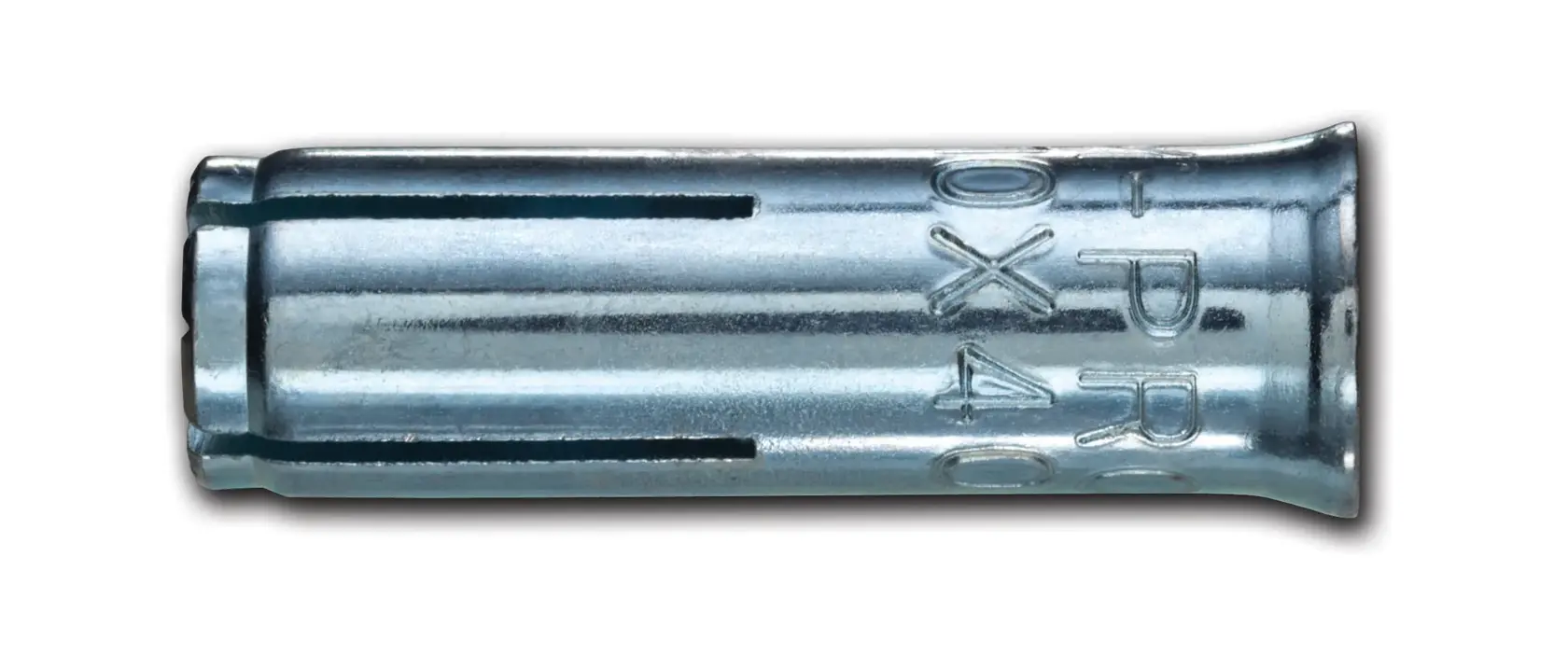 Metal anchor sleeve for secure fixing in concrete or masonry, shown isolated on a white background.