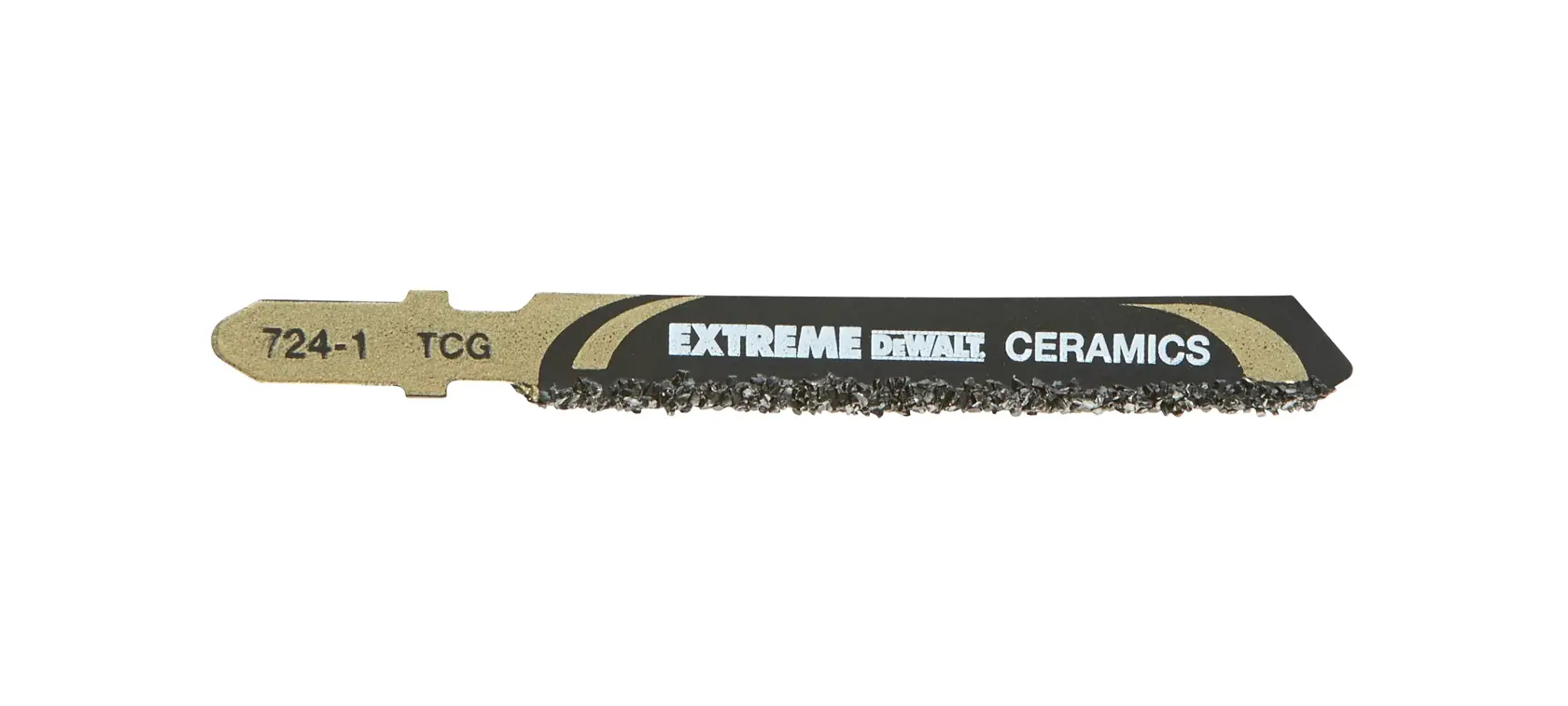 Lame de scie sauteuse DEWALT DT2102 Extreme Ceramics pour carrelage. Lame noire et dorée.