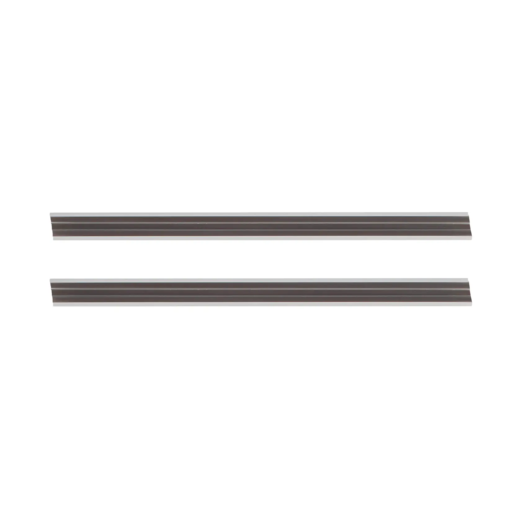 Two straight metal replacement blades for a woodworking tool, shown side by side against a white background.