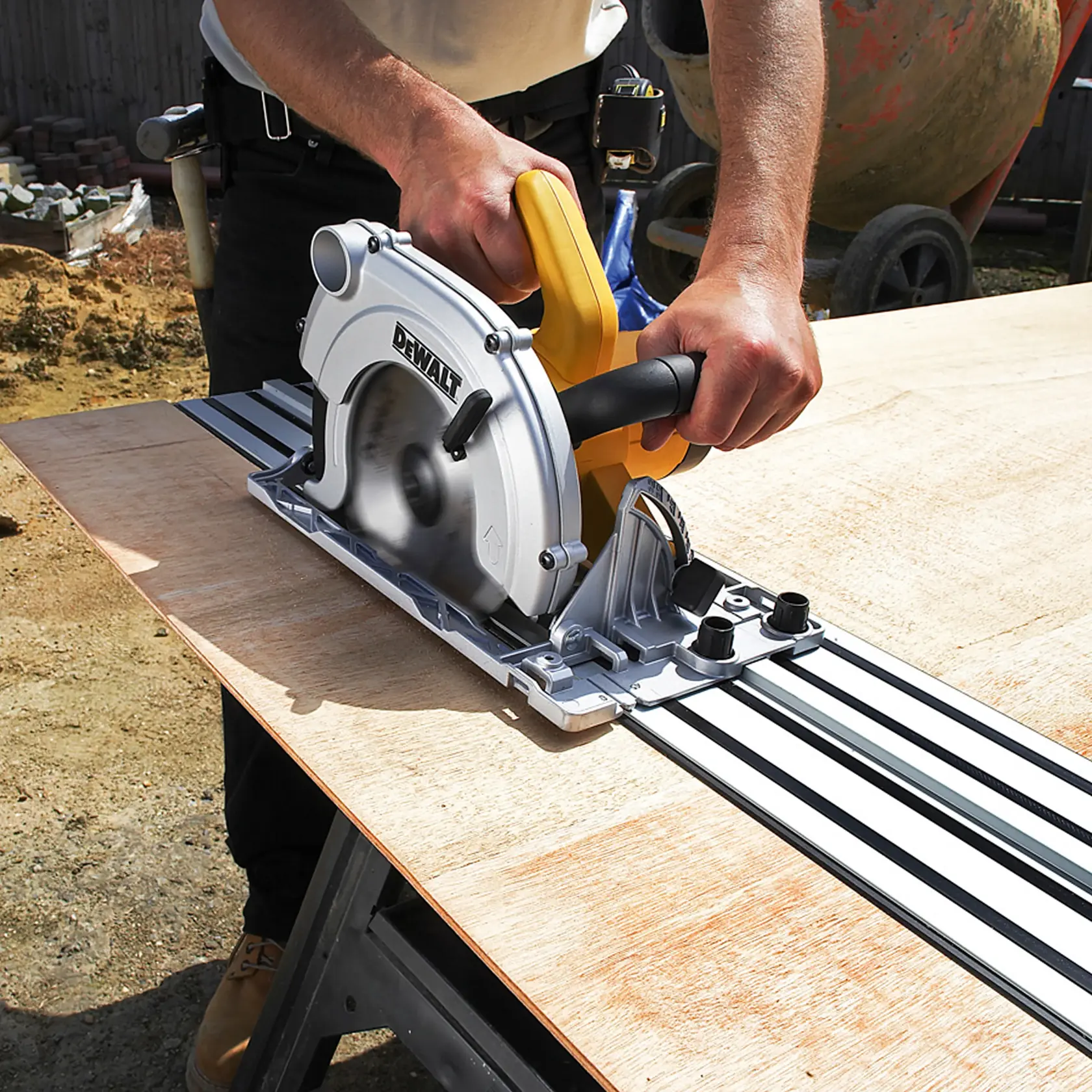 Graphic showing DEWALT XTREME Sub-Compact Series branding with the slogan 'Compact and Performance Packed' on a yellow background.