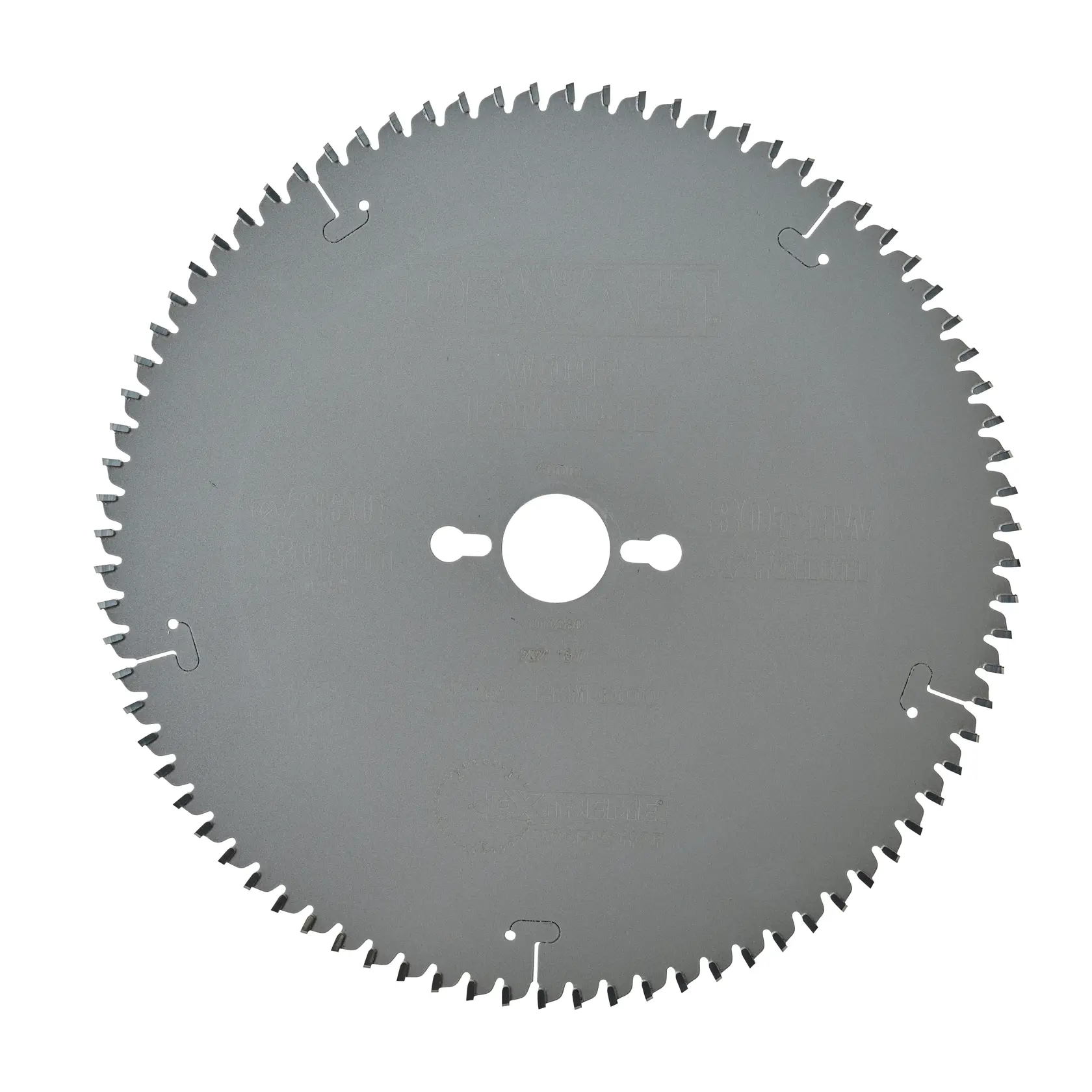 A large circular saw blade with multiple teeth and a central mounting hole, designed for cutting wood or other materials.