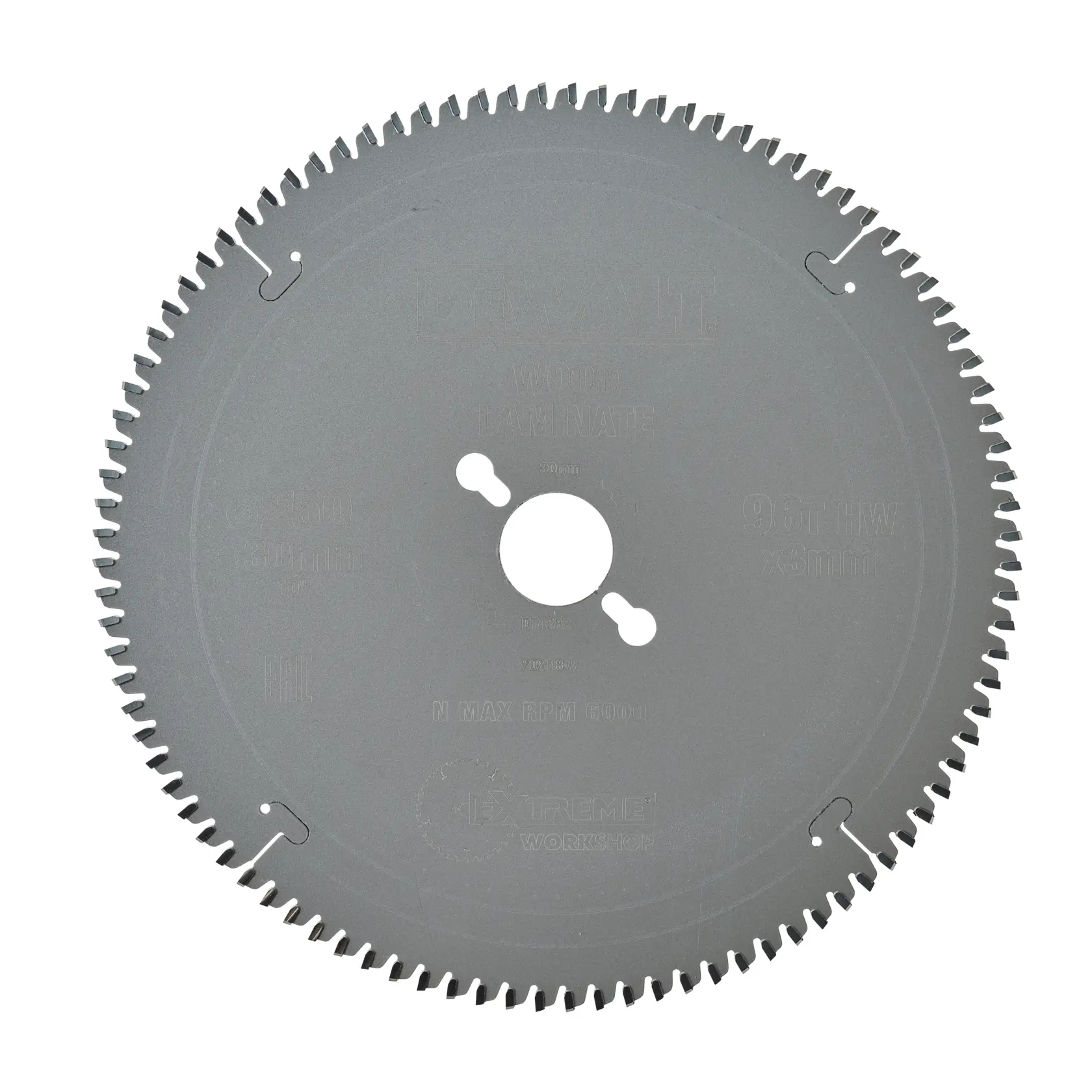 DEWALT DT4282 circular saw blade for wood, laminate and workshop use, with many sharp teeth.