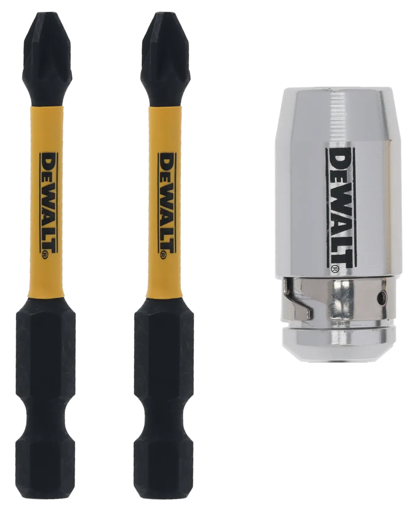 DEWALT DT70536T set includes two screwdriver bits and a metal bit holder.