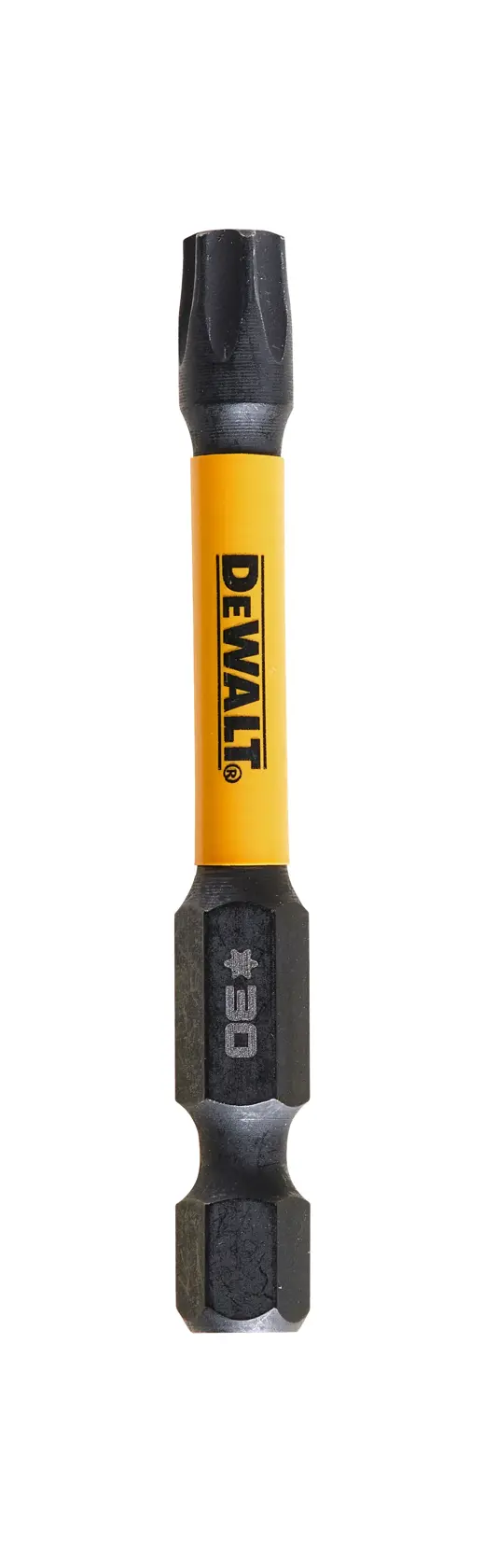 DEWALT photography accessory, bit DT7398T-QZ and DT7398T, black and yellow, isolated on white.