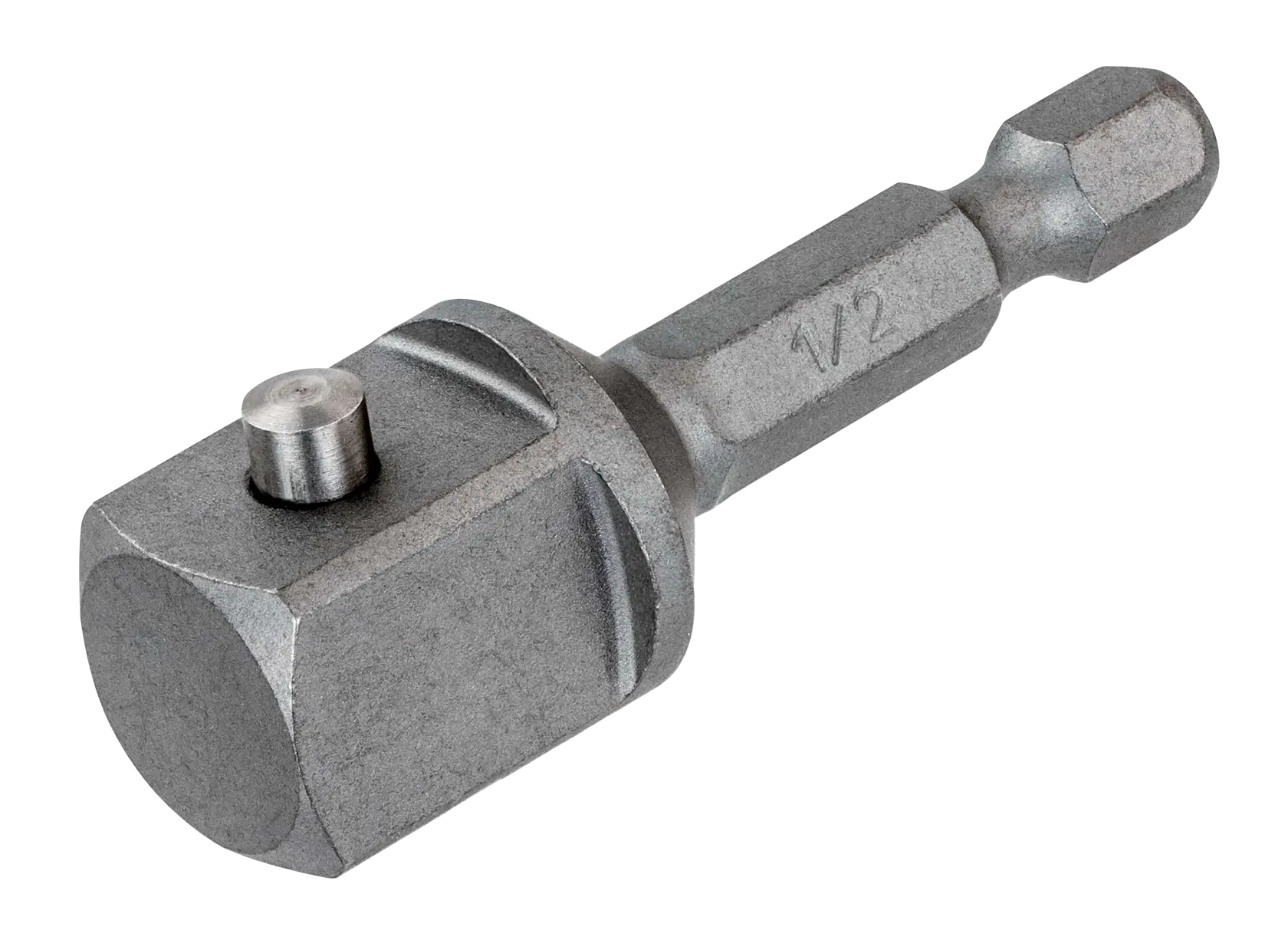 Adaptador de punta hexagonal para taladro, acabado metálico, DEWALT DT7512, tamaño de 1/2 pulgada.