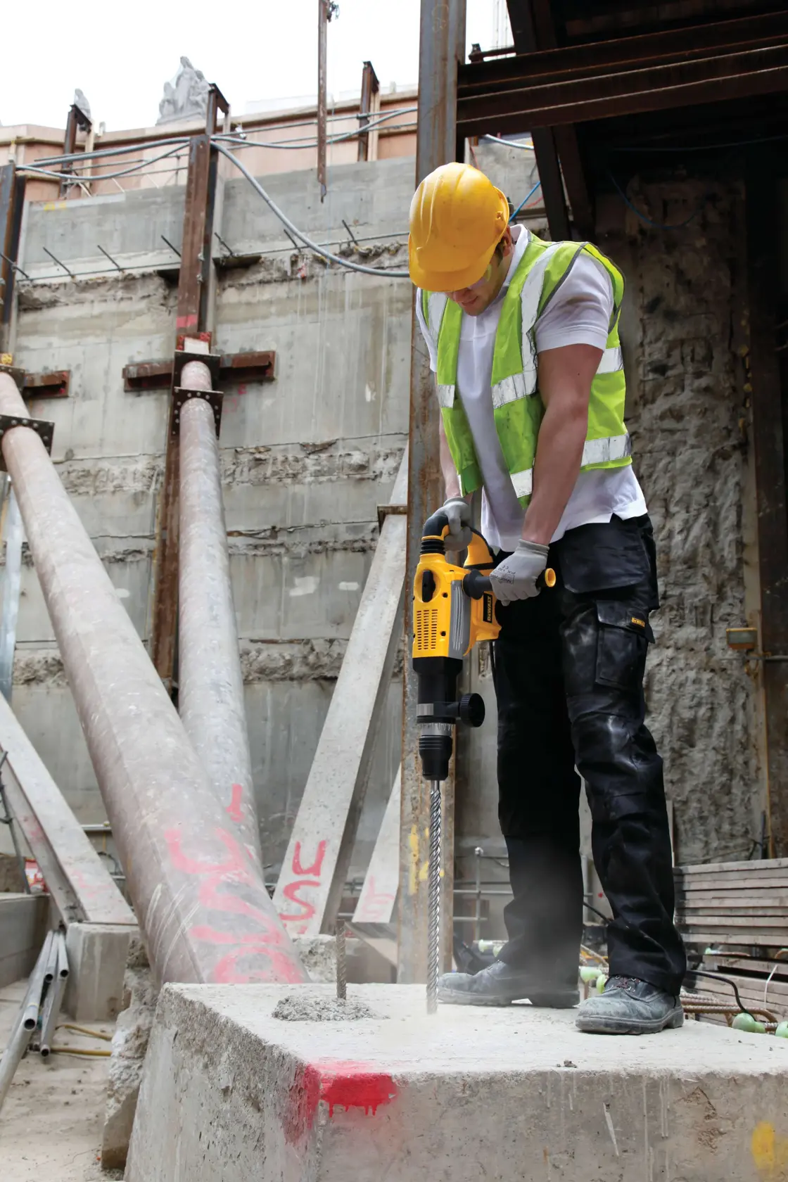 Graphic showing DEWALT XTREME Sub-Compact Series branding with the slogan 'Compact and Performance Packed' on a yellow background.