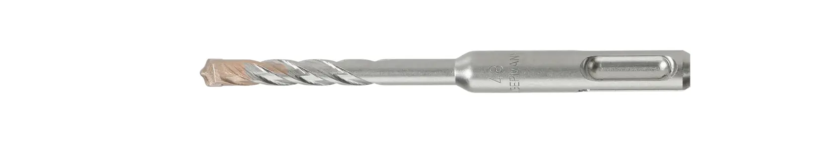 A single metal masonry drill bit with a spiral flute and an SDS shank, shown against a white background.