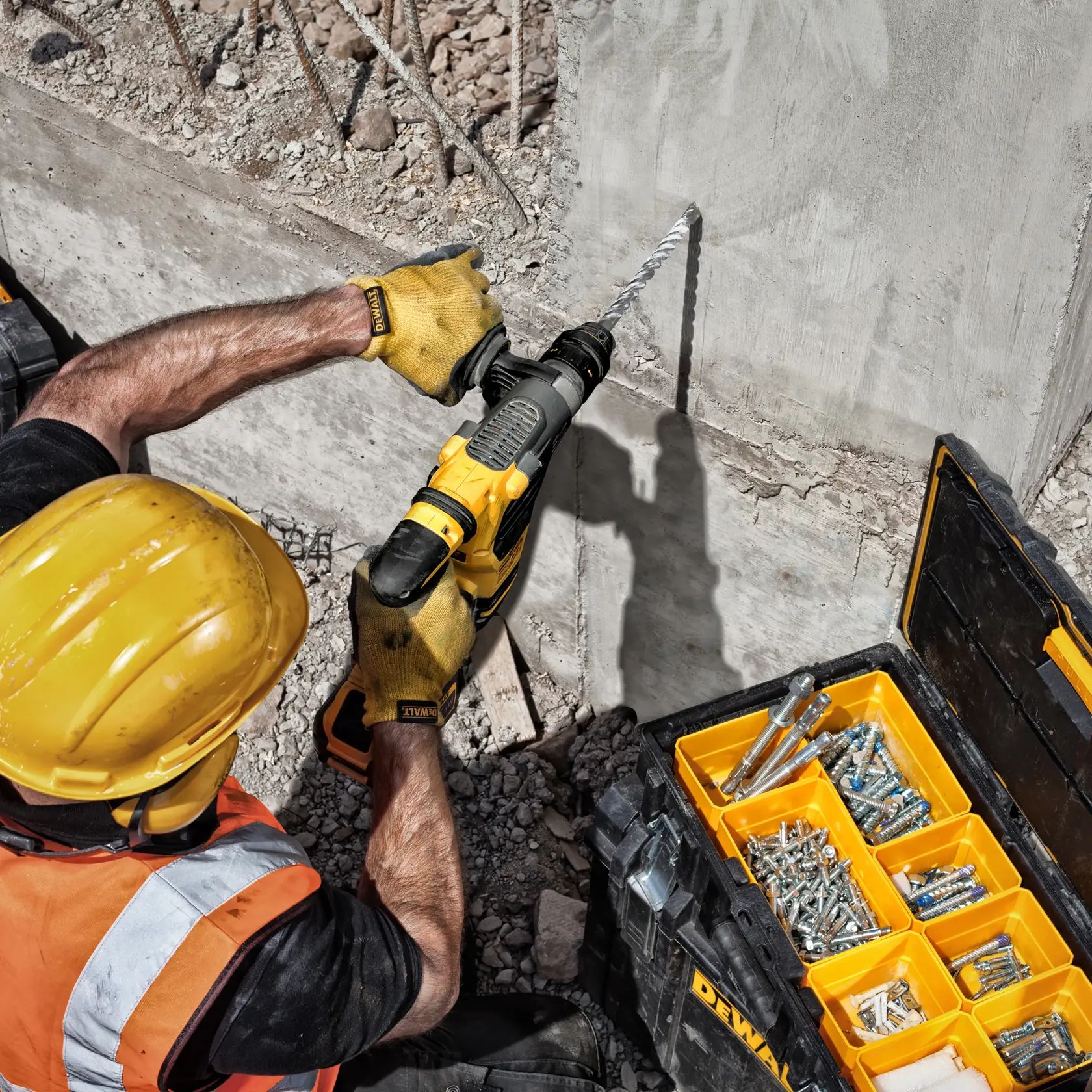 Graphic showing DEWALT XTREME Sub-Compact Series branding with the slogan 'Compact and Performance Packed' on a yellow background.