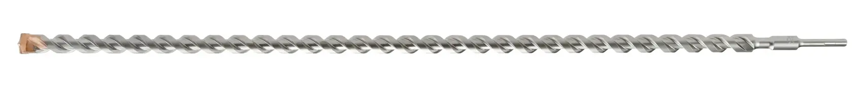 Long, twisted metal drill bit with a carbide tip, suitable for masonry and concrete drilling tasks.